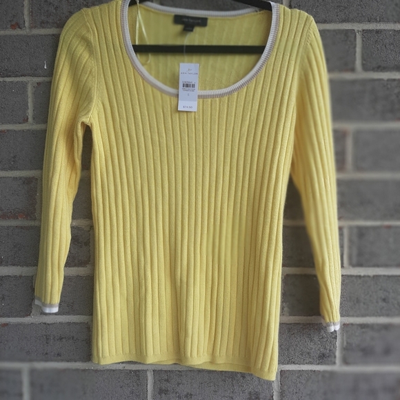 Ann Taylor Tipped Ribbed Sweater Yellow Multi S NWOT - Picture 2 of 8